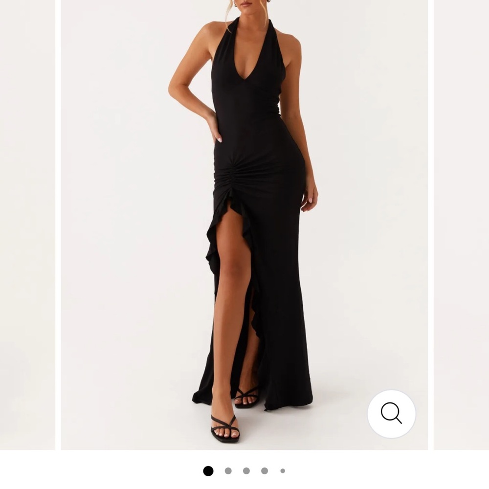 Pepper Mayo Elegant Black Halter Maxi Dress